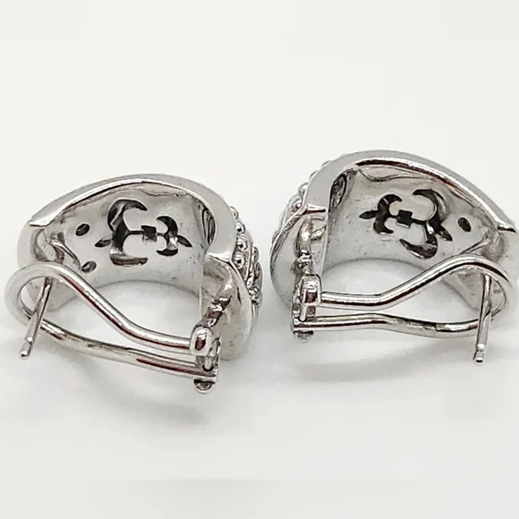 Judith Ripka Sterling Silver Earrings Chunky Wide Half Hoop Huggie Cable Classic - Picture 2 of 8